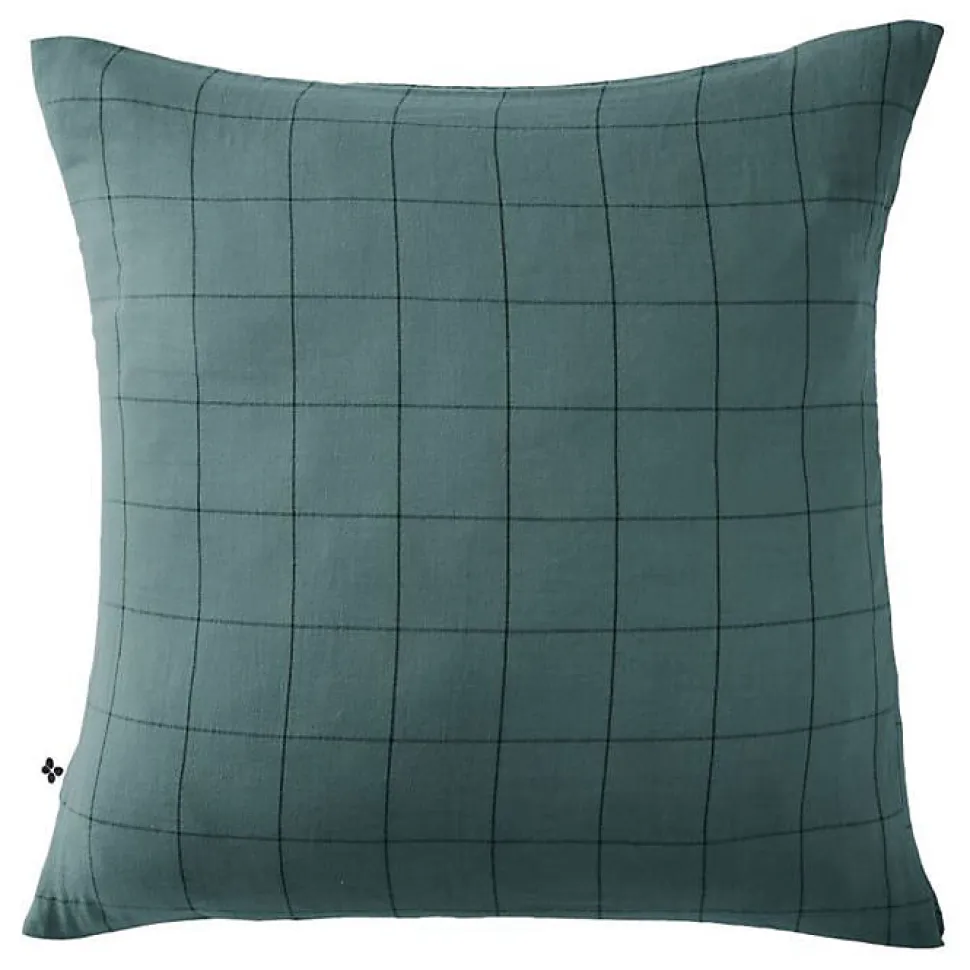 Taie d'oreiller Tissé-teint grands carreaux Déco "Gaïa Match" 60 x 60 cm & 50 x 70 cm "Gaze de Coton" - Gaïa Match Canard - 60 x 6