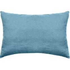 Taie d'oreiller uni 50x70 cm lin lavé froissé SONATE bleu Topaze