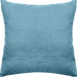 Taie d'oreiller uni 65X65 cm lin lavé froissé SONATE bleu Topaze