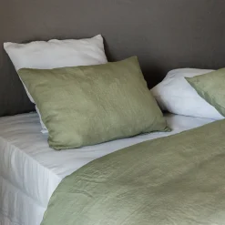 Taie d'oreiller uni 50x70 cm lin lavé froissé SONATE vert Sauge