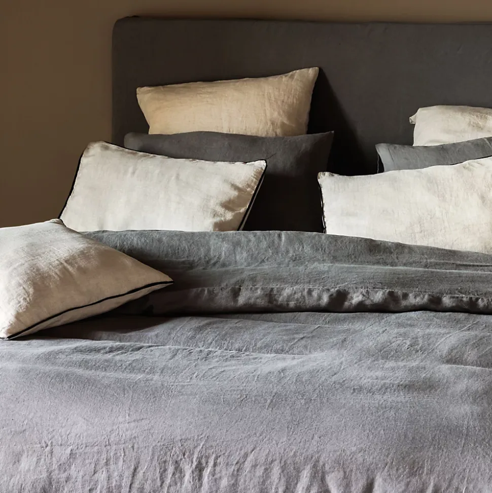 Taie d'oreiller uni 65X65 cm lin lavé froissé SONATE vert Sauge