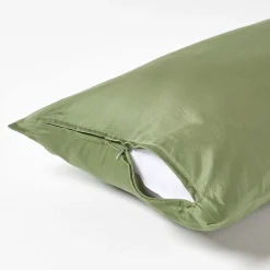 Taie d'oreiller vert mousse en coton égyptien bio 400 fils, 40x80 cm - HOMESCAPES