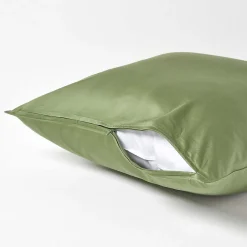 Taie d'oreiller vert mousse en coton égyptien bio 400 fils, 60x60 cm - HOMESCAPES