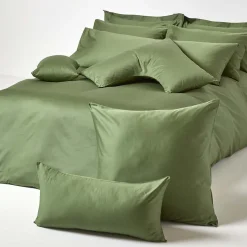 Taie d'oreiller vert mousse en coton égyptien bio 400 fils, 60x60 cm - HOMESCAPES