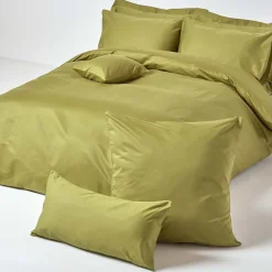 Taie d'oreiller vert olive en satin de coton égyptien 1000 fils, 40x80 cm - HOMESCAPES