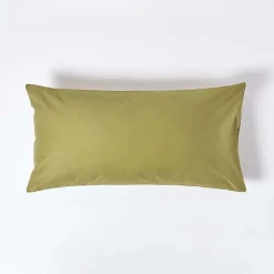 Taie d'oreiller vert olive en satin de coton égyptien 1000 fils, 50x90 cm - HOMESCAPES