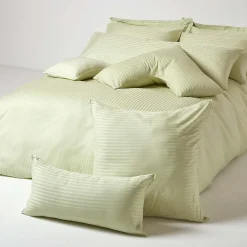 Taie d'oreiller vert sauge satin rayé en coton égyptien 330 fils, 40x40 cm - HOMESCAPES