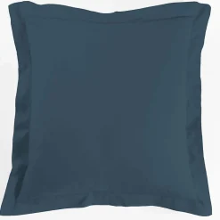 Taie d'oreiller volant plat 63 x 63 cm uni 57 fils lina +point bourdon Bleu nuit