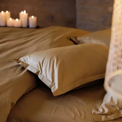 Taie d'oreiller volants plats 50x70 cm percale MANOIR marron Cognac