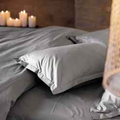 Taie d'oreiller volants plats 50x70 cm percale MANOIR gris Acier