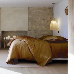 Taie d'oreiller volants plats 65x65 cm percale MANOIR marron Cognac