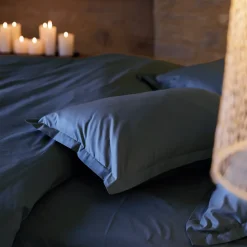 Taie d'oreiller volants plats 50x70 cm percale MANOIR bleu Marine