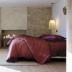 Taie d'oreiller volants plats 65x65 cm percale MANOIR rouge Carmin