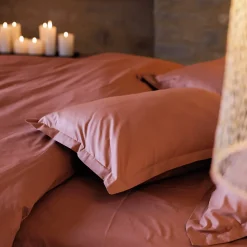 Taie d'oreiller volants plats 50x70 cm percale MANOIR rose Peche