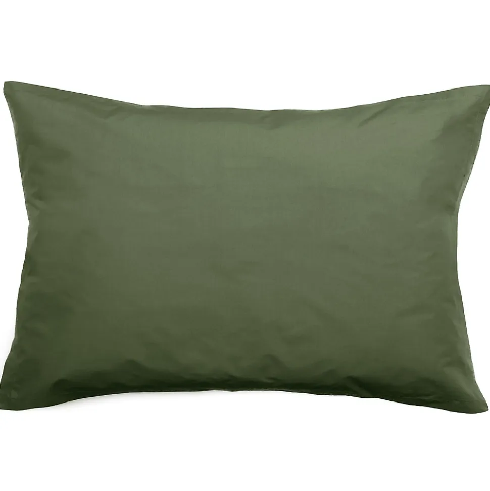Taie d'oreiller volants plats 50x70 cm percale MANOIR vert Mousse