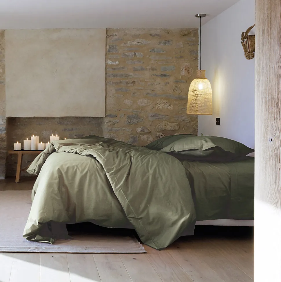 Taie d'oreiller volants plats 50x70 cm percale MANOIR vert Mousse