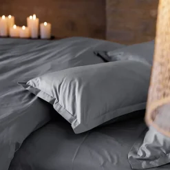 Taie d'oreiller volants plats 50x70 cm percale MANOIR gris Ardoise