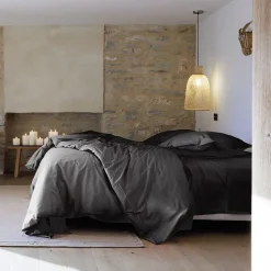 Taie d'oreiller volants plats 50x70 cm percale MANOIR gris Ardoise