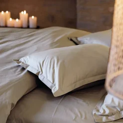 Taie d'oreiller volants plats 65x65 cm percale MANOIR beige Lin