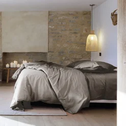 Taie d'oreiller volants plats 65x65 cm percale MANOIR gris Cendre