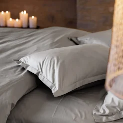 Taie d'oreiller volants plats 65x65 cm percale MANOIR gris Cendre