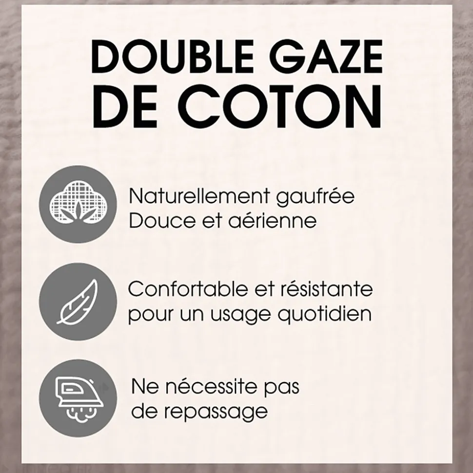 Taie d'oreiller 65x65 cm en double gaze de coton CASSIS Blanc