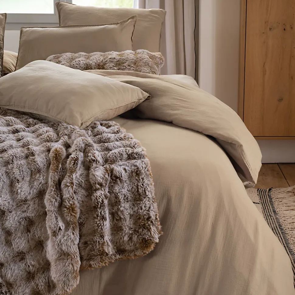 Taie d'oreiller 65x65 cm mousseline de coton MILOS marron camel