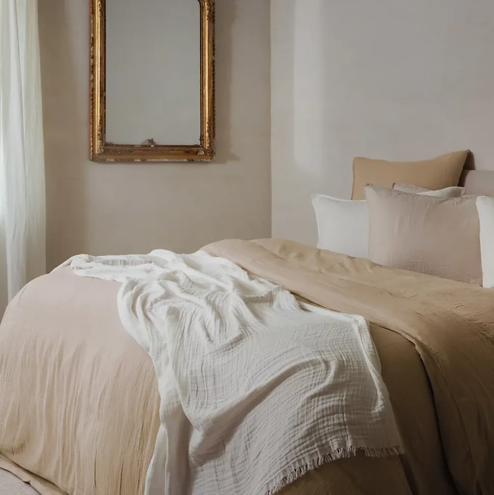 Taie d'oreiller 65x65 cm mousseline de coton MILOS marron camel