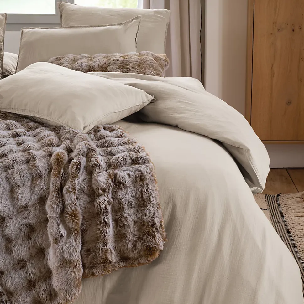 Taie d'oreiller 65x65 cm mousseline de coton MILOS beige naturel