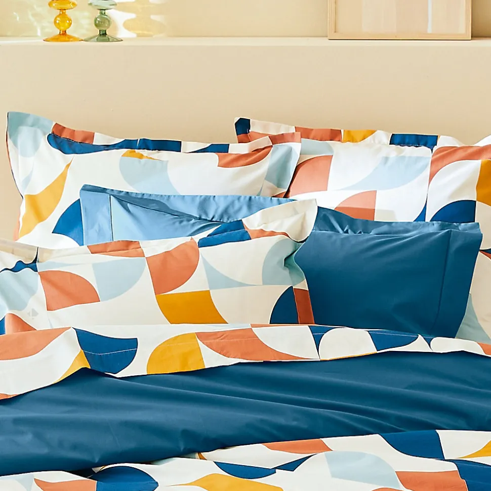 Taie d'oreiller 65x65 cm percale de coton MODULO bleu cobalt