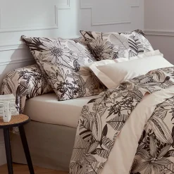 Taie d'oreiller 65x65 cm percale de coton ALBA beige/noir