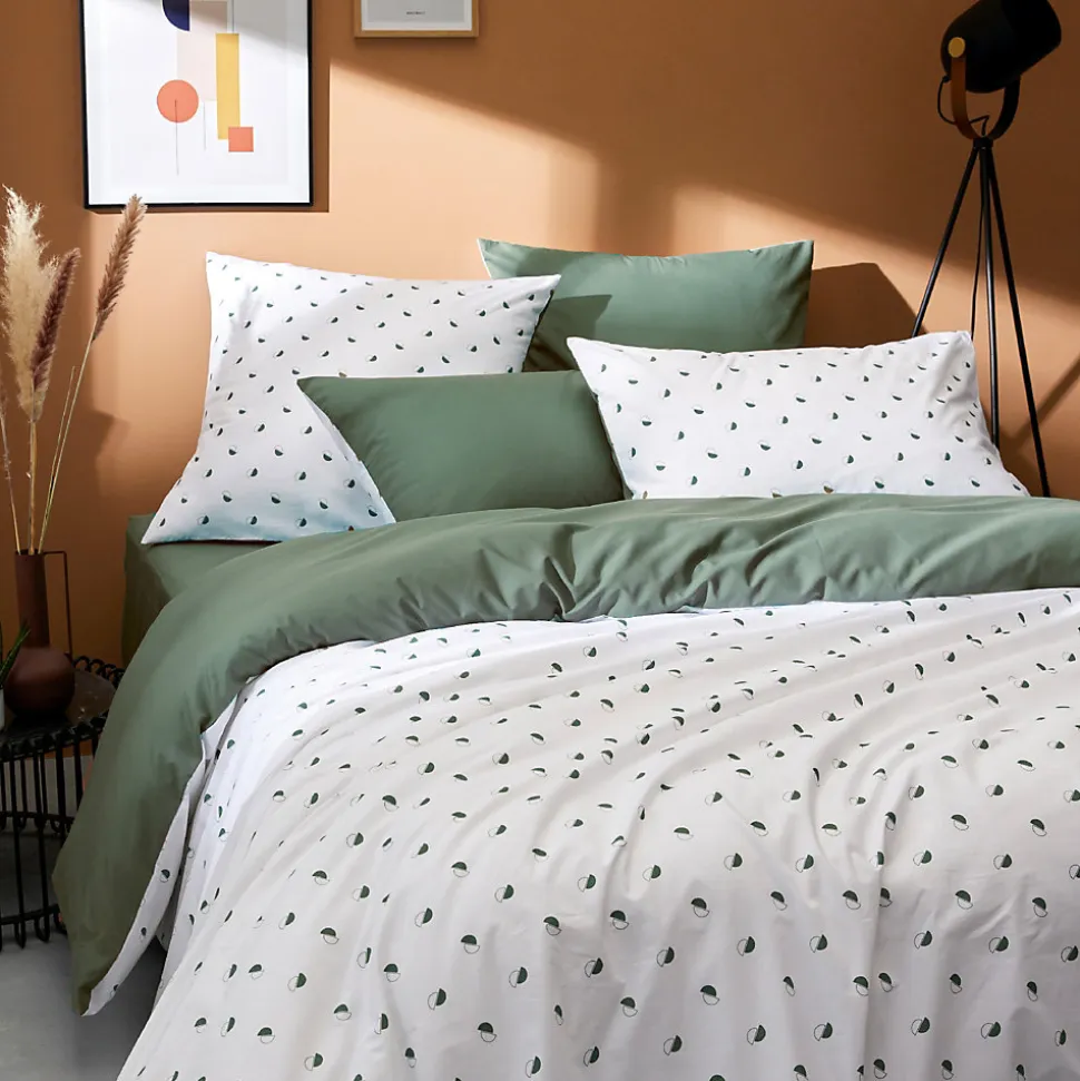 Taie d'oreiller 65x65 cm percale coton ALEX vert Kaki