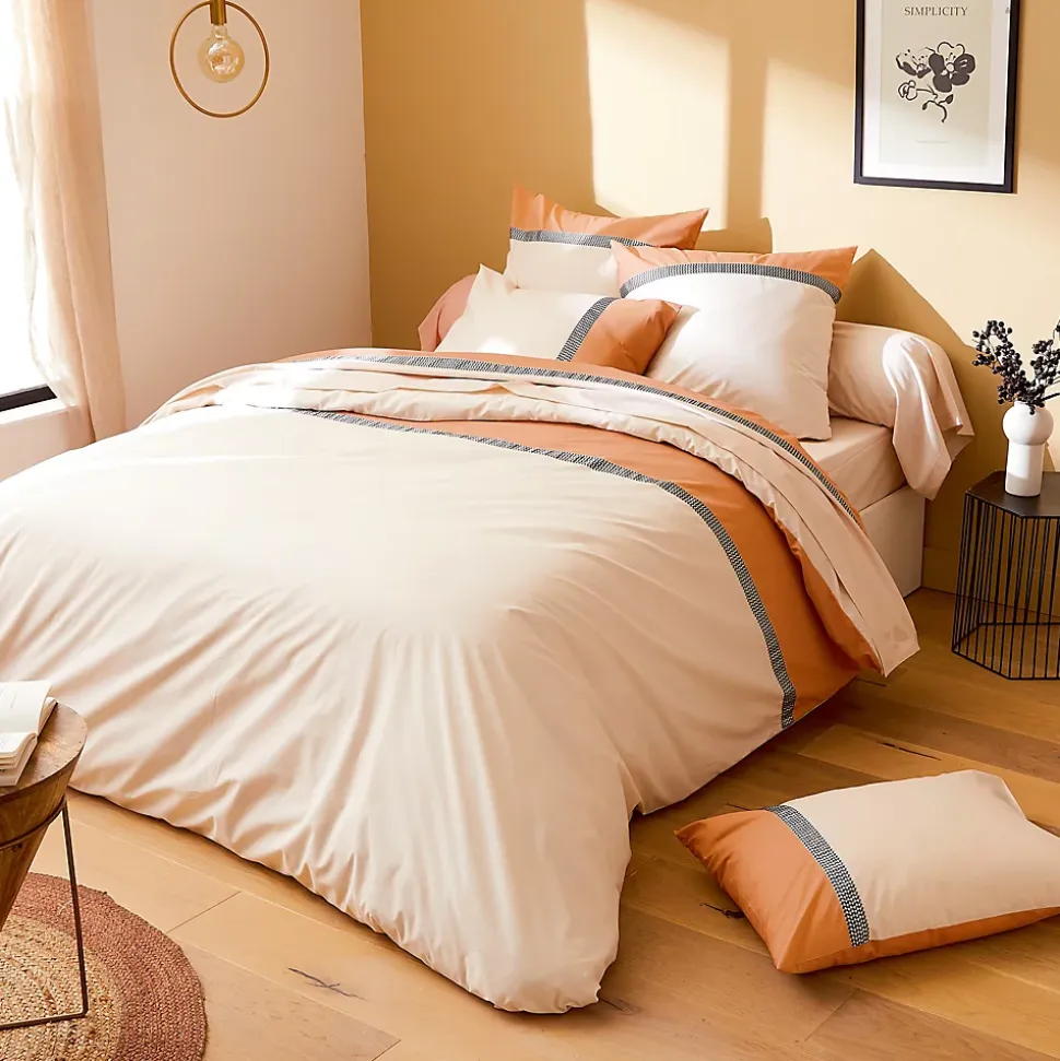 Taie d'oreiller 65x65 cm percale en coton MACASSAR Cognac