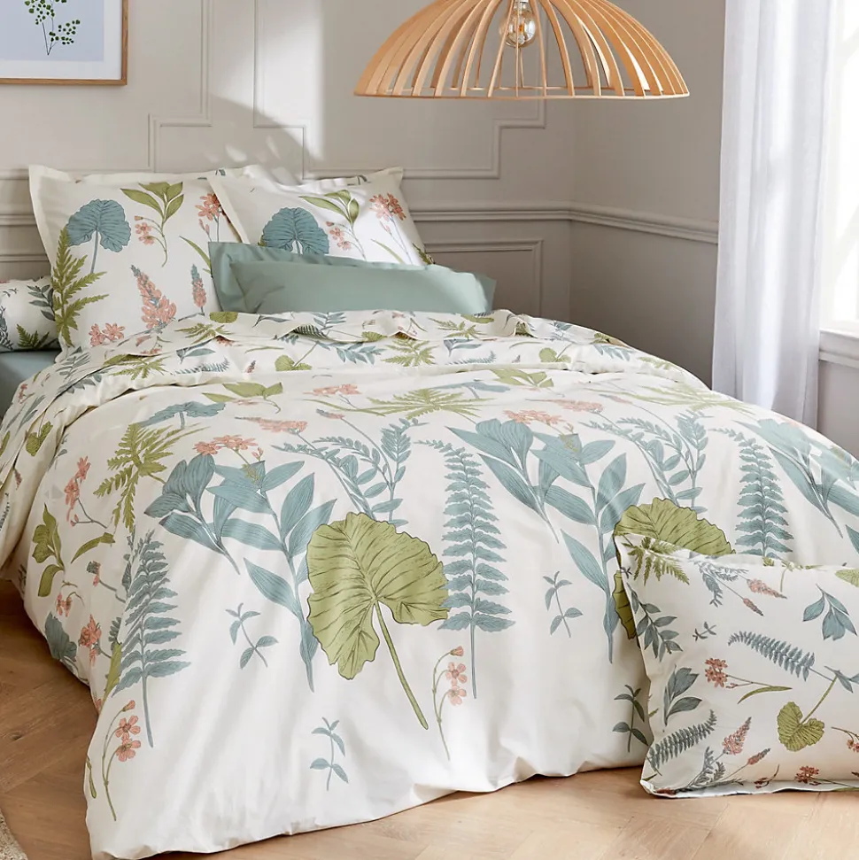 Taie d'oreiller 65x65 cm percale coton FÉÉRIE Blanc sauge