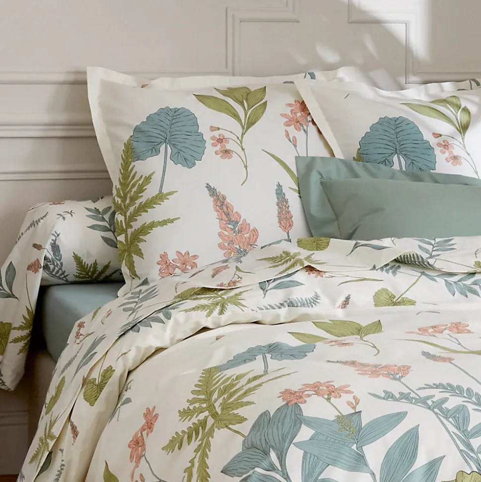 Taie d'oreiller 65x65 cm percale coton FÉÉRIE Blanc sauge