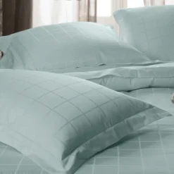 Taie d'oreiller 65x65 cm satin CONCERTO rayures vert Lichen