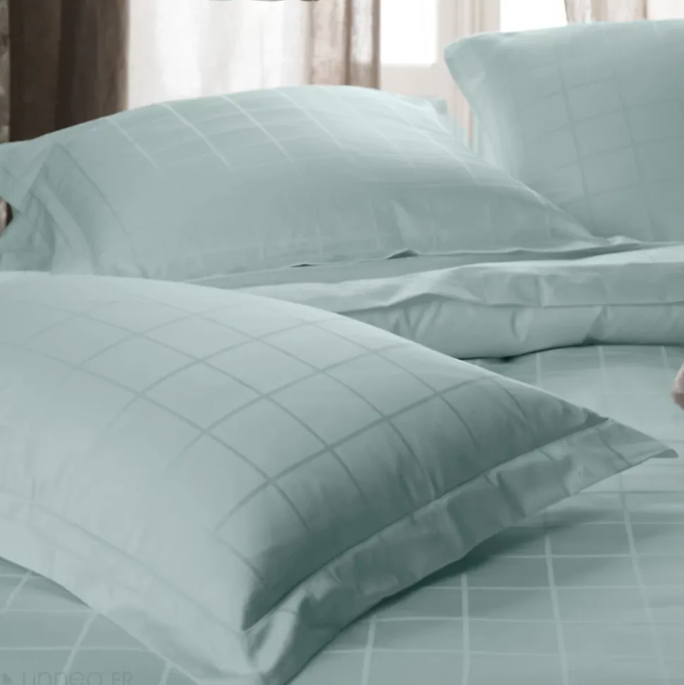 Taie d'oreiller 65x65 cm satin CONCERTO rayures vert Lichen