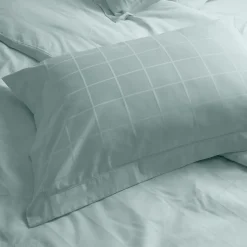 Taie d'oreiller 50x70 cm satin CONCERTO carreaux vert Lichen