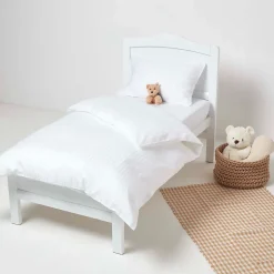 Taies d'oreiller enfant blanc satin rayé en coton égyptien 330 fils, 40x60 cm, lot de 2 - HOMESCAPES