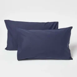 Taies d'oreiller enfant bleu marine 100% coton égyptien 200 fils, 40x60 cm, lot de 2 - HOMESCAPES