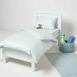 Taies d'oreiller enfant bleu satin rayé en coton égyptien 330 fils, 40x60 cm, lot de 2 - HOMESCAPES