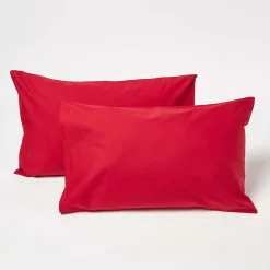 Taies d'oreiller enfant rouge 100% coton égyptien 200 fils, 40x60 cm, lot de 2 - HOMESCAPES