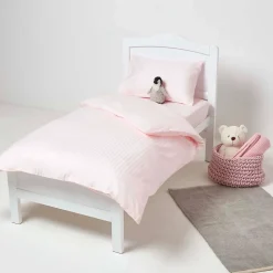 Taies d'oreiller enfant rose satin rayé en coton égyptien 330 fils, 40x60 cm, lot de 2 - HOMESCAPES