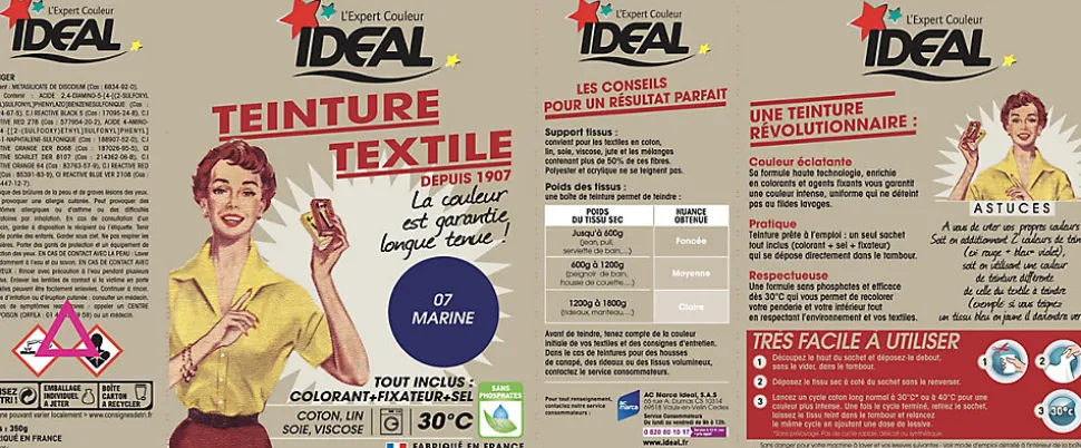 Teinture textile vintage bleu marine Idéal 350g