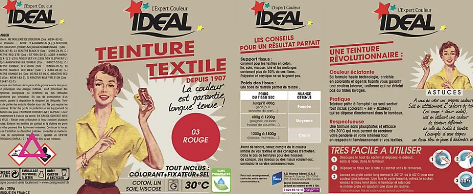 Teinture textile vintage rouge Idéal 350g