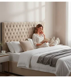 Tete de Lit en Velours Alcantara beige 190 x 100 cm - Couleur Sable