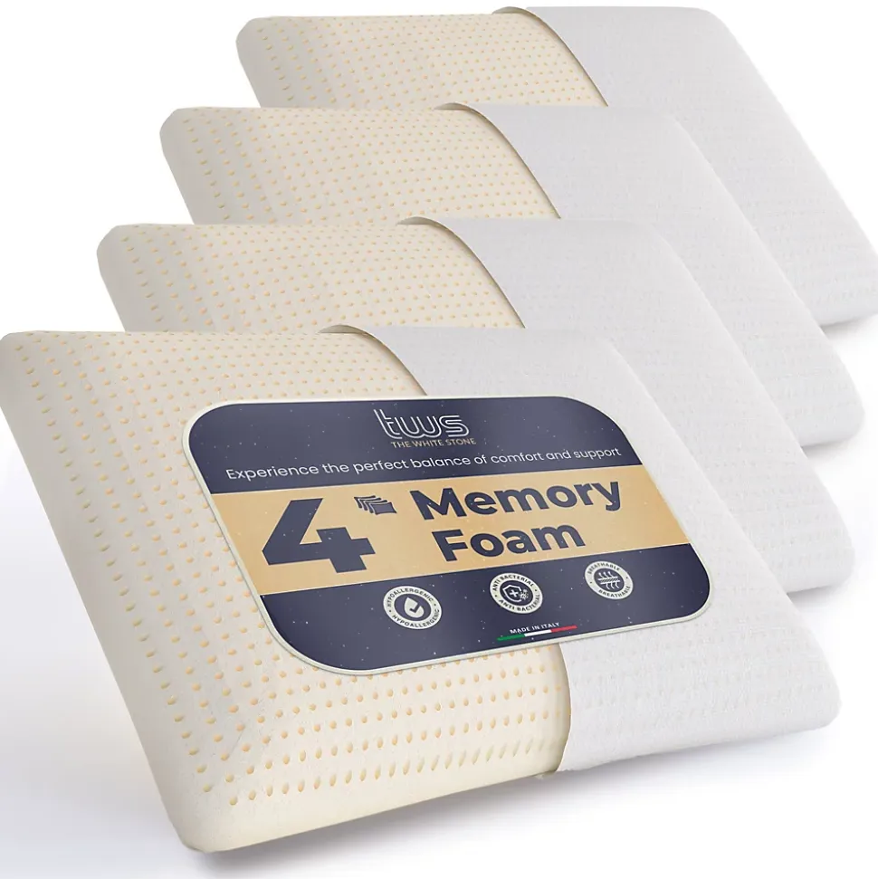 The White Stone Lot de 4 Oreillers en Mousse à Mémoire de Forme 40 x 70 cm, Hauteur 11 cm