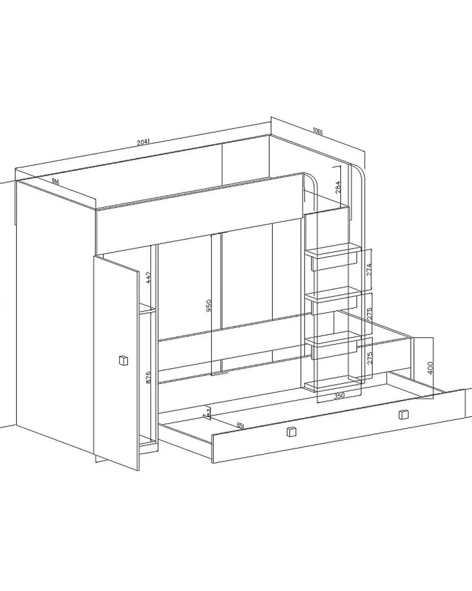 TOLEDO 2 Lit superposé 203,3/106,6/125 (blanc/noir)