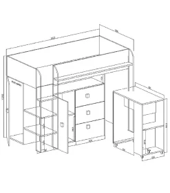 TOLEDO 1 Lit superposé 203,3/106,6/125 (blanc/noir)