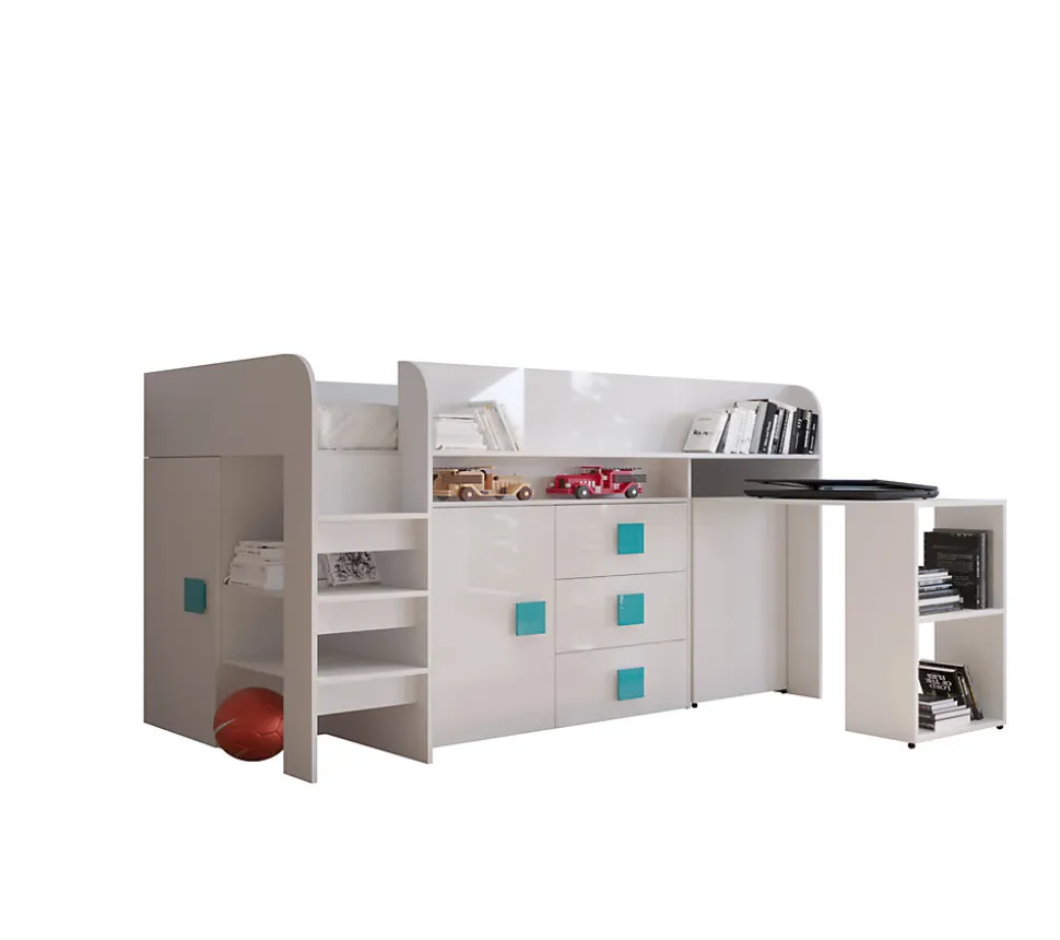 TOLEDO 1 Lit superposé 203,3/106,6/125 (blanc/blanc/turquoise)